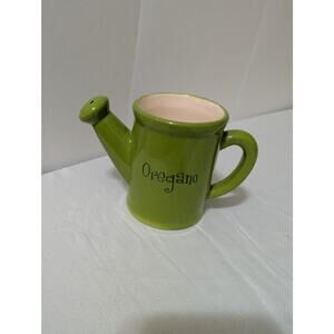Vintage Miniature Oregano Spice Container Green Ceramic Watering Can